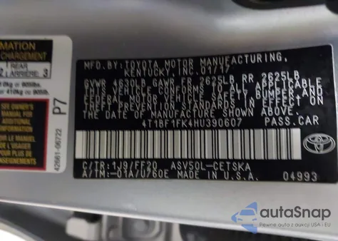 2017 Toyota Camry Se from USA, damaged, VIN 4T1BF1FK4HU390607